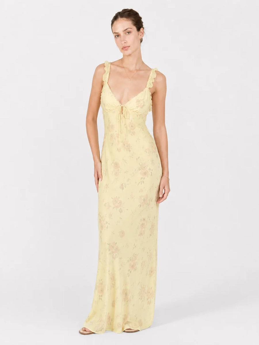 Achinma Vintage Printed Slim Strap Maxi Dress