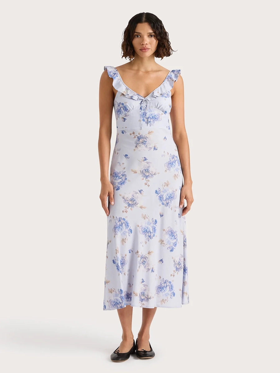 Achinma Vintage Printed Slim Strap Maxi Dress