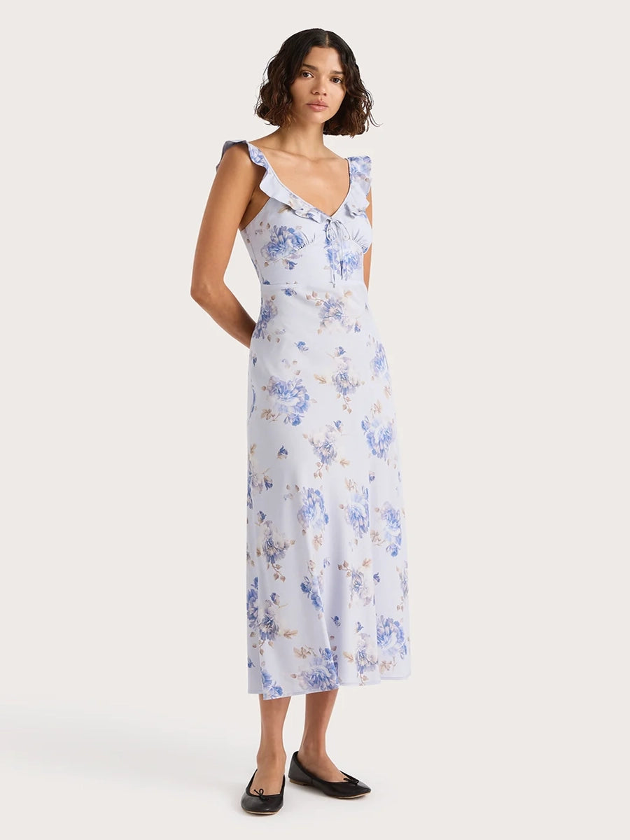 Achinma Vintage Printed Slim Strap Maxi Dress
