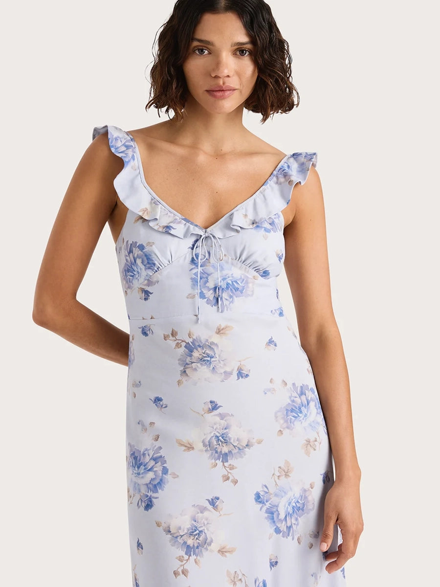 Achinma Vintage Printed Slim Strap Maxi Dress