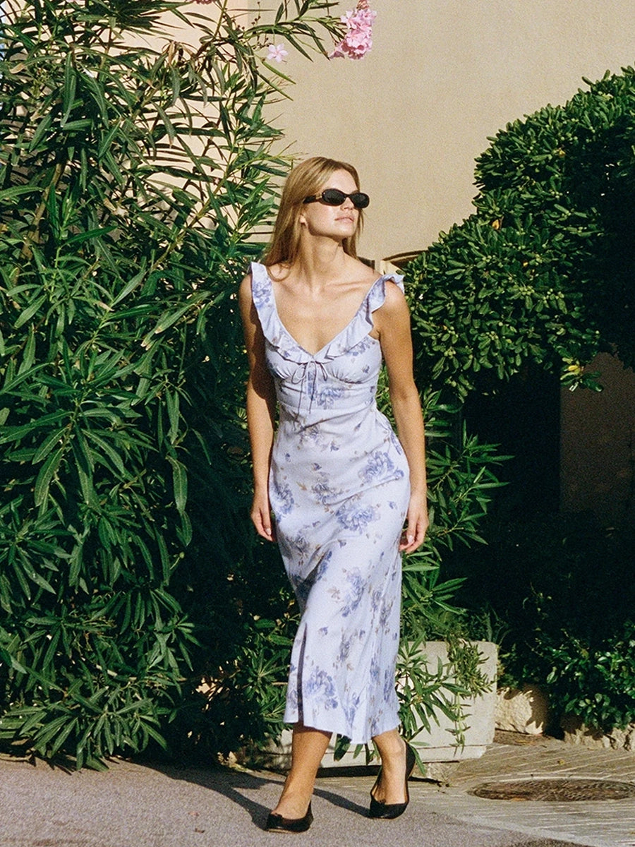 Achinma Vintage Printed Slim Strap Maxi Dress