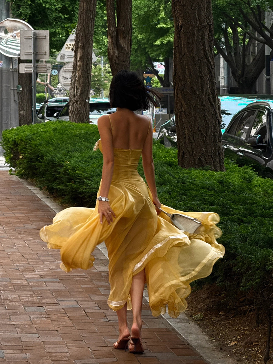 Adesi Elegant Asymmetrical Wave Hem Midi Dress