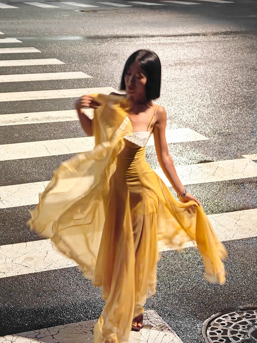 Adesi Elegant Asymmetrical Wave Hem Midi Dress