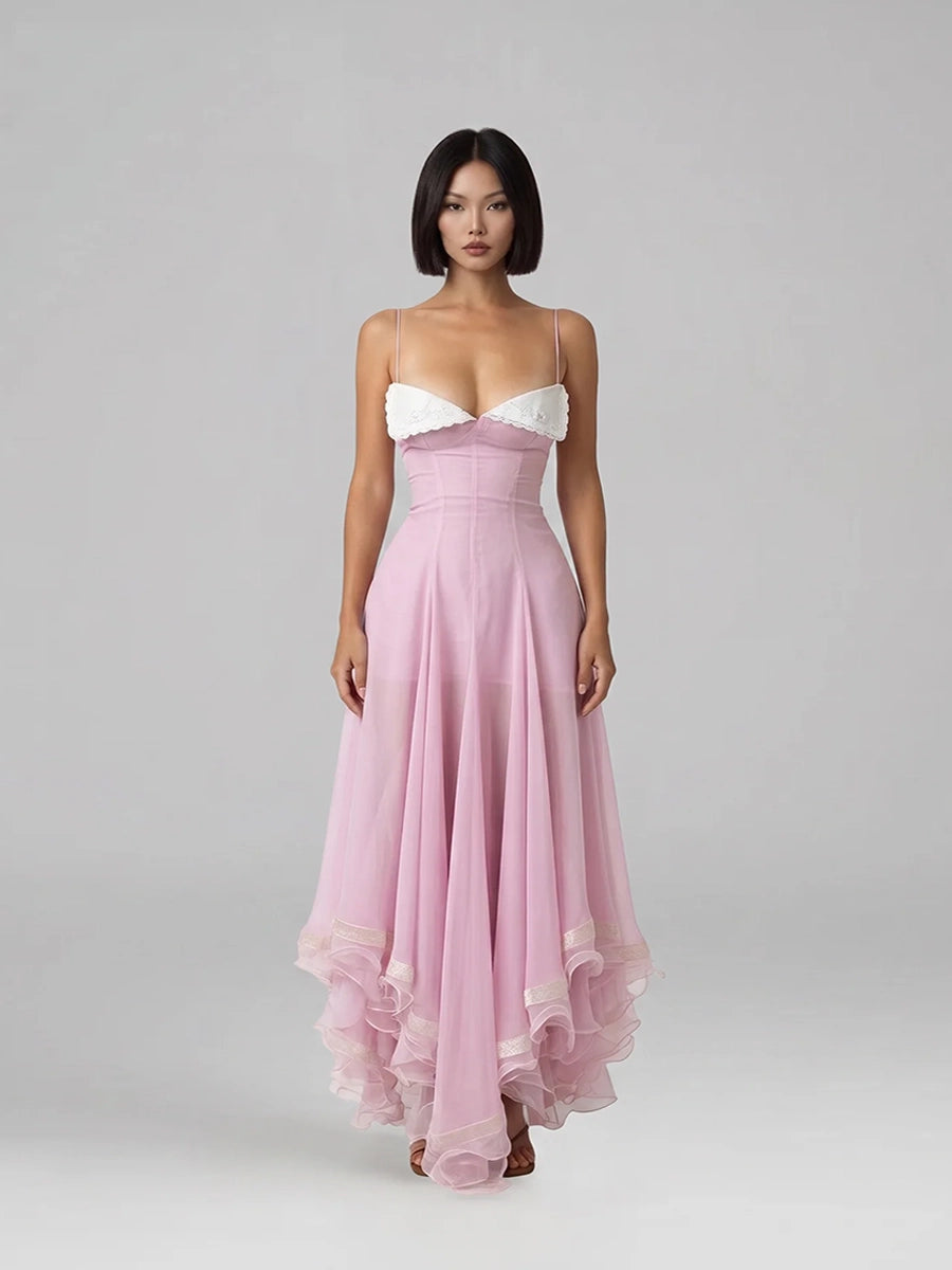 Adesi Elegant Asymmetrical Wave Hem Midi Dress
