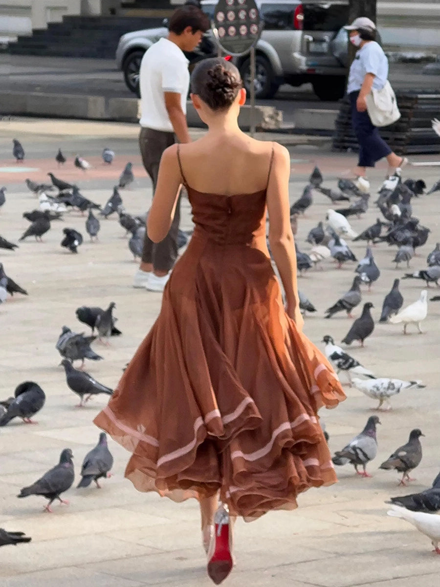 Adesi Elegant Asymmetrical Wave Hem Midi Dress