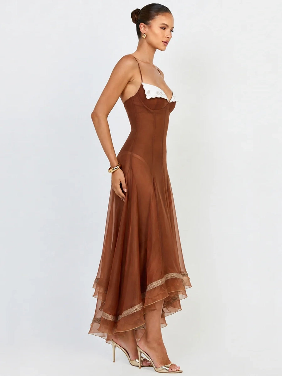 Adesi Elegant Asymmetrical Wave Hem Midi Dress