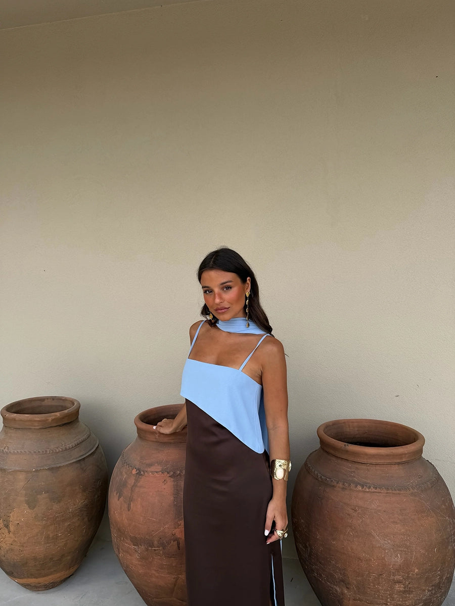 Adiva Loose-Fitting Casual Ribbons Strap Maxi Dress