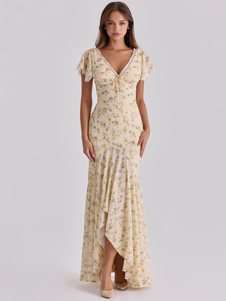 Aduere V-Neck Long Flowing Maxi Dress