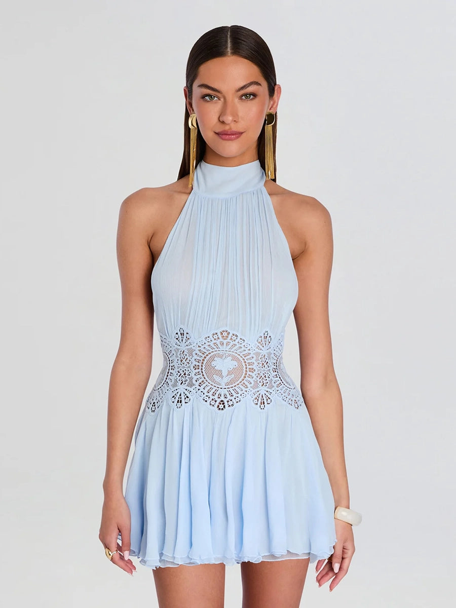 Aermin Backless Sleeveless Hollow Out Solid Mini Dress
