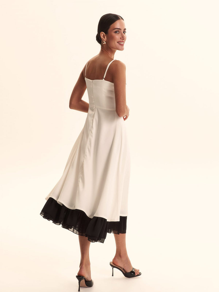 Aishima Elegant Lace Trim A-line Midi Dress
