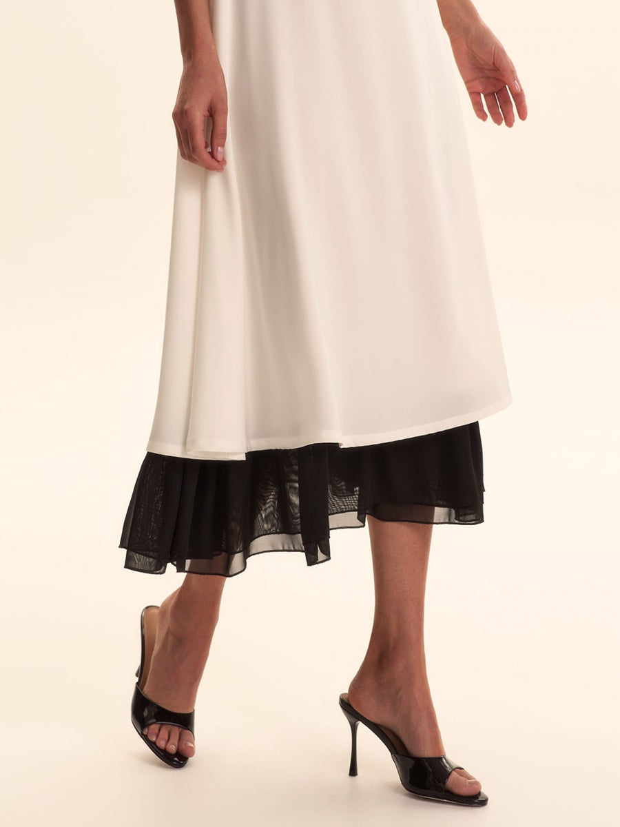 Aishima Elegant Lace Trim A-line Midi Dress