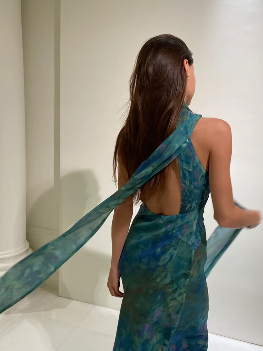 Albeat Fashion Halter Ribbon Backless Maxi Dress