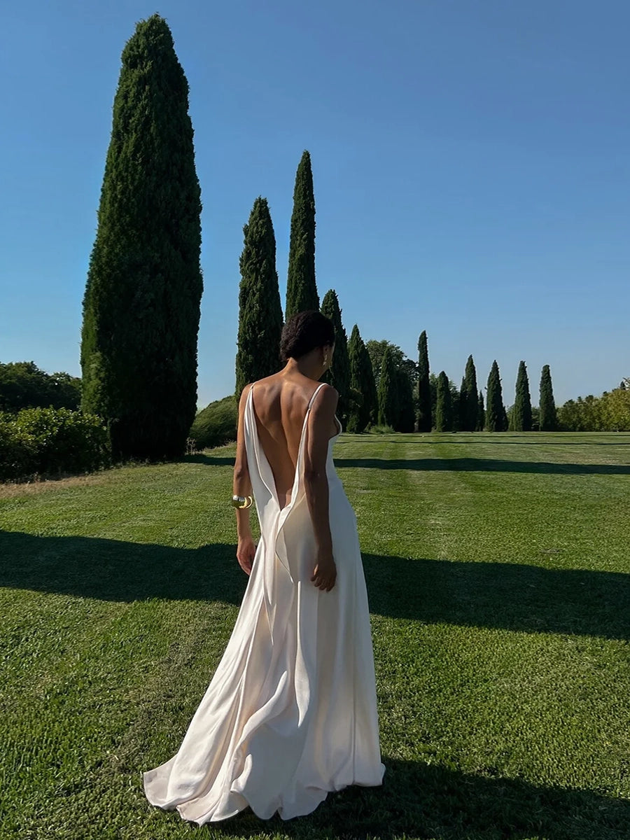 Aliana Spaghetti Strap Deep V-Back Maxi Dress