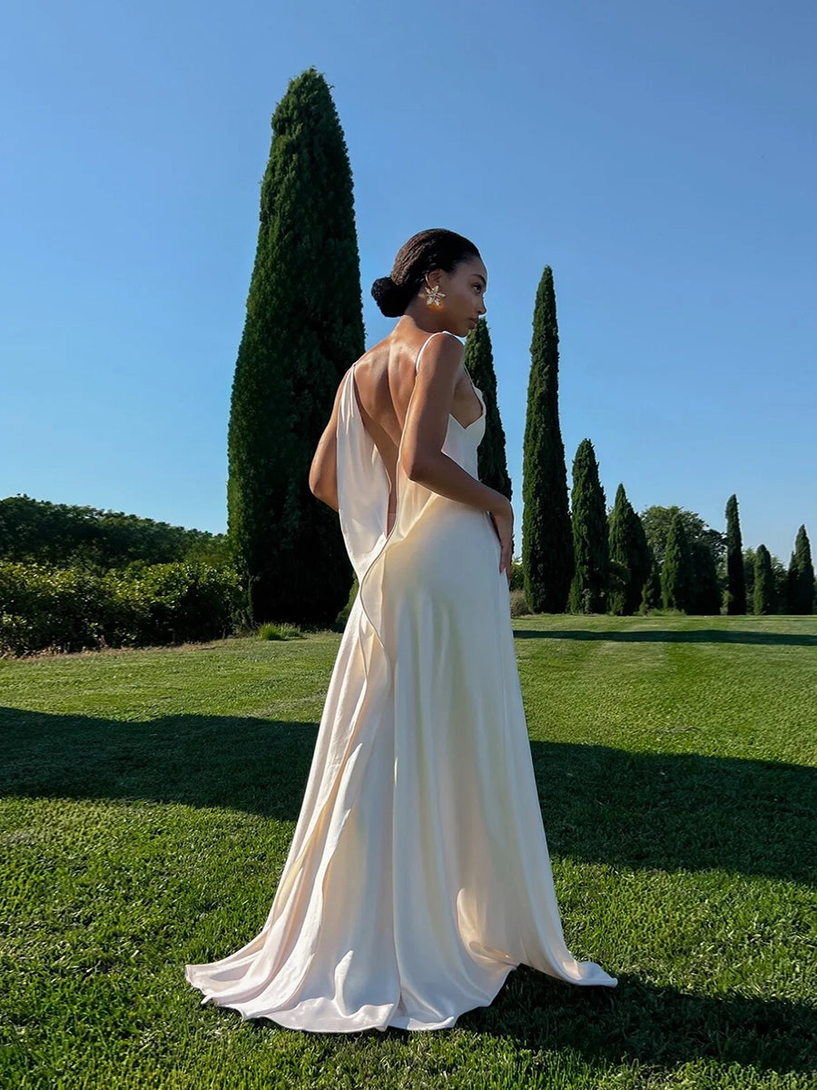 Aliana Spaghetti Strap Deep V-Back Maxi Dress