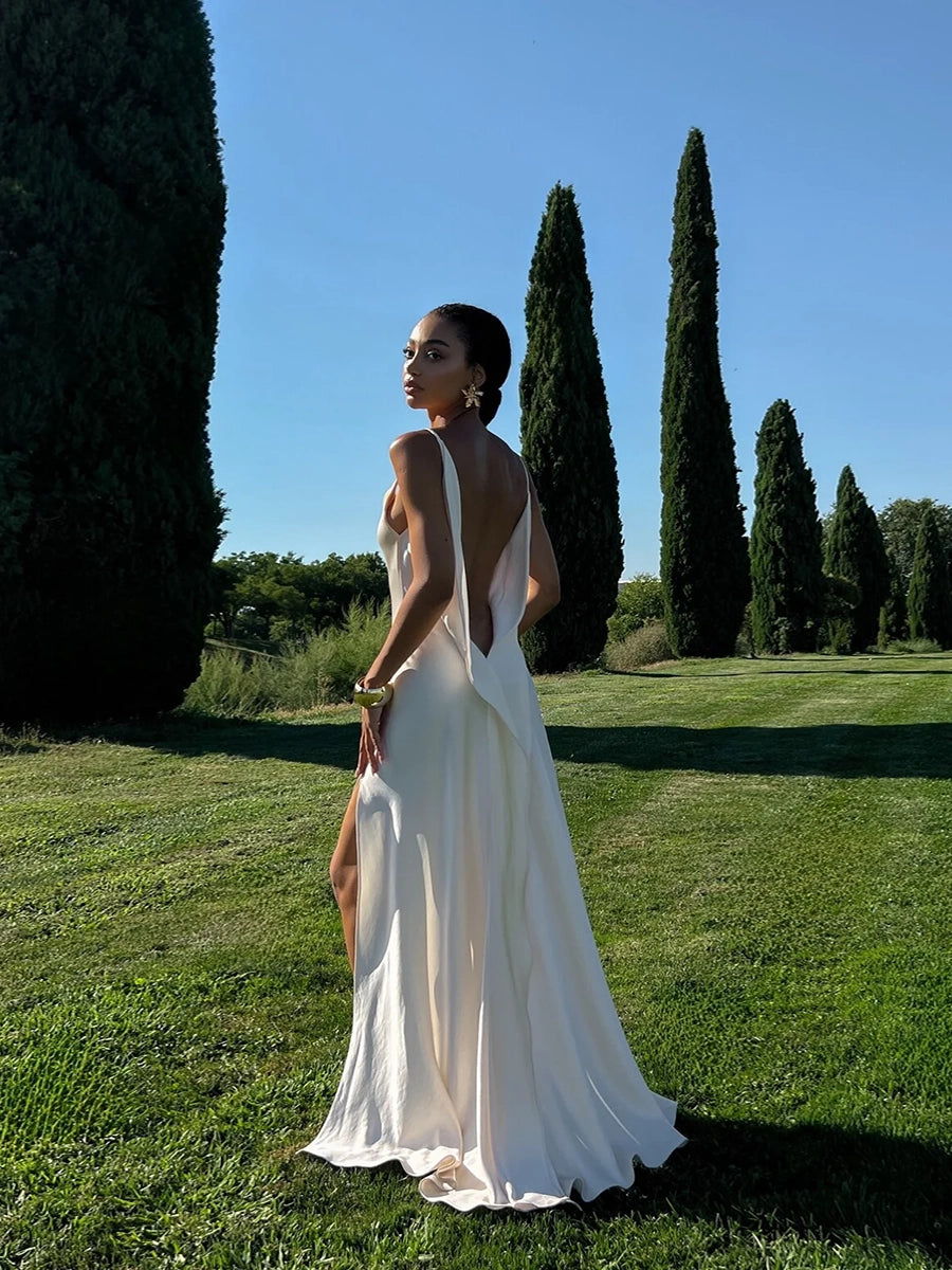 Aliana Spaghetti Strap Deep V-Back Maxi Dress