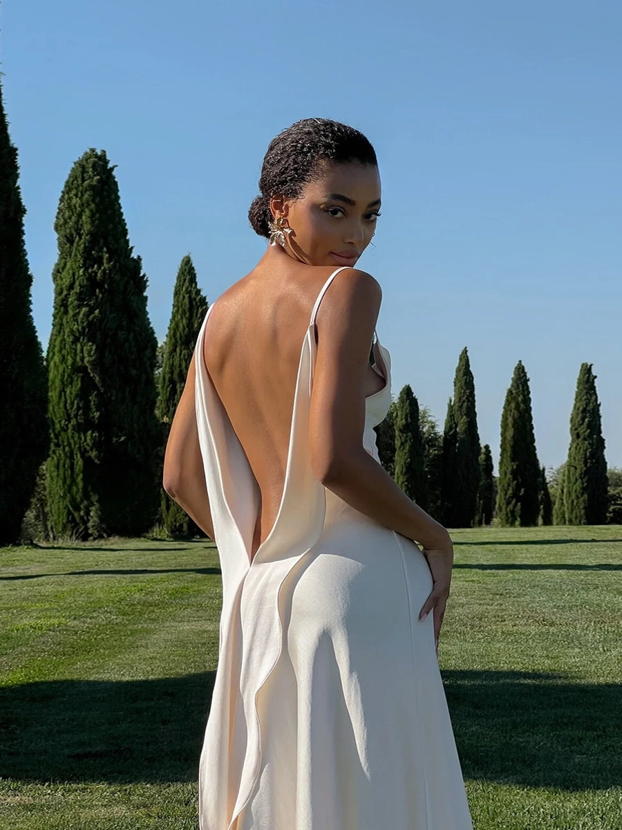 Aliana Spaghetti Strap Deep V-Back Maxi Dress