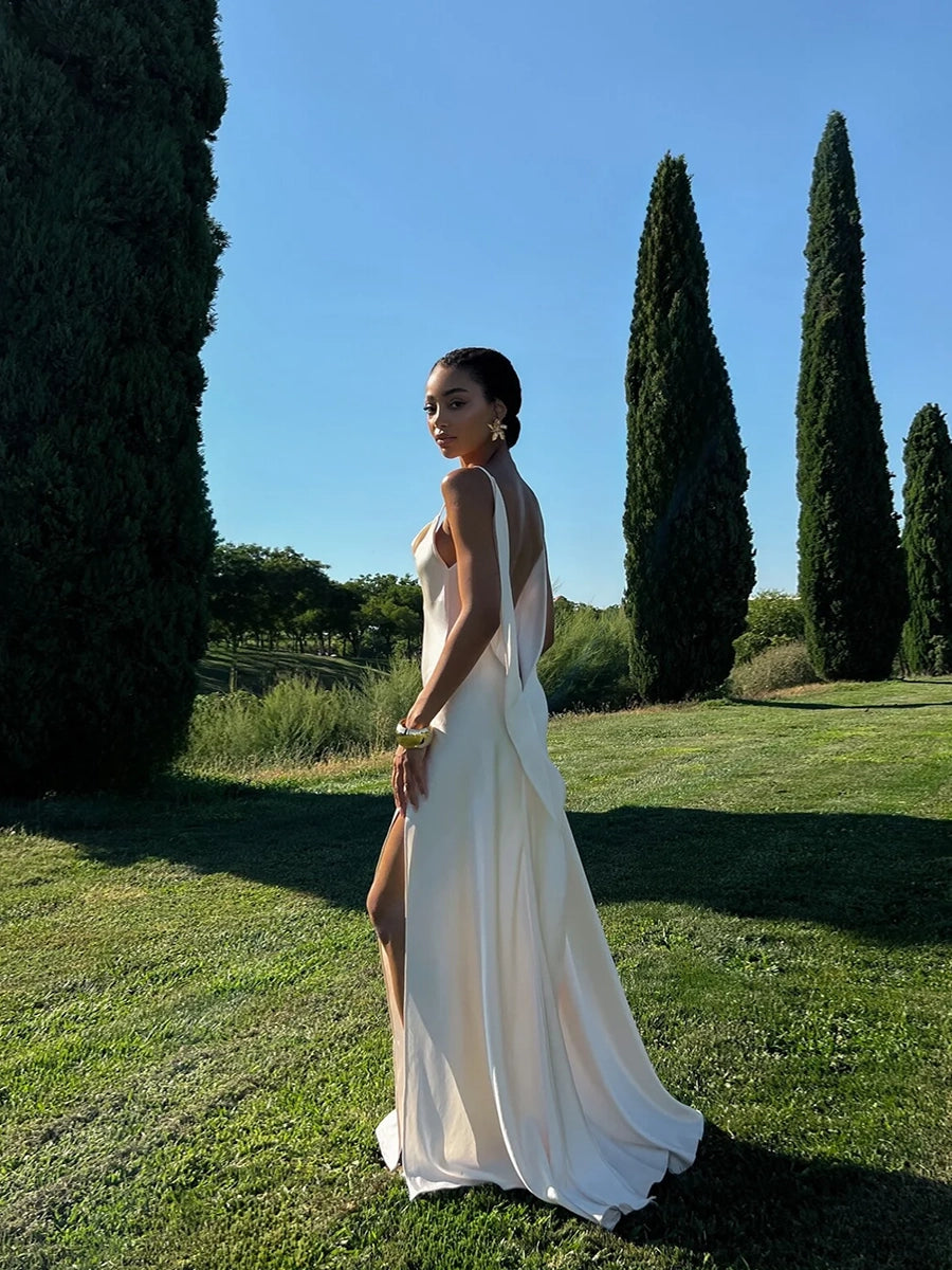 Aliana Spaghetti Strap Deep V-Back Maxi Dress