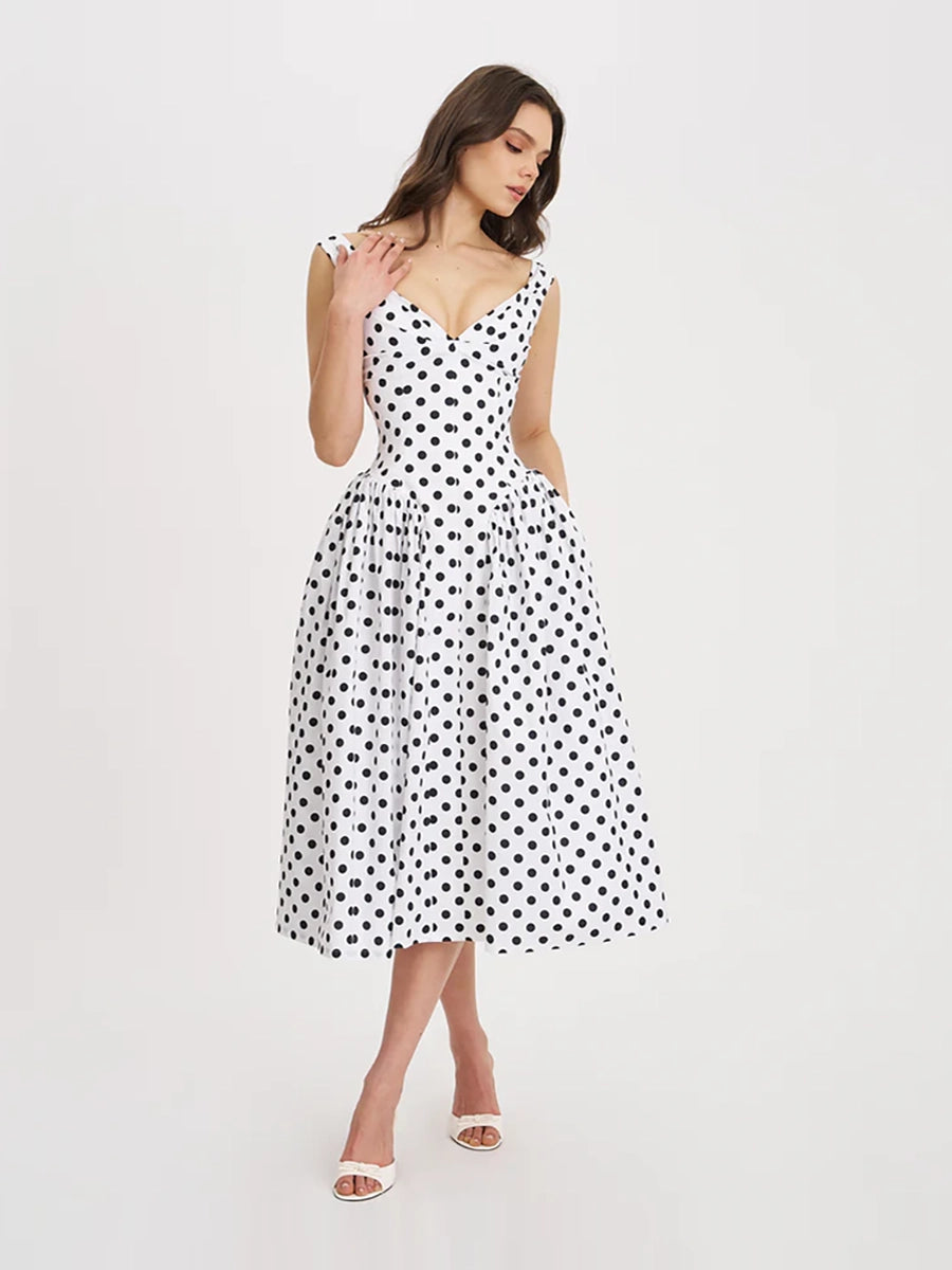 Alind Polkan Dot Strap Elegant Party Dress