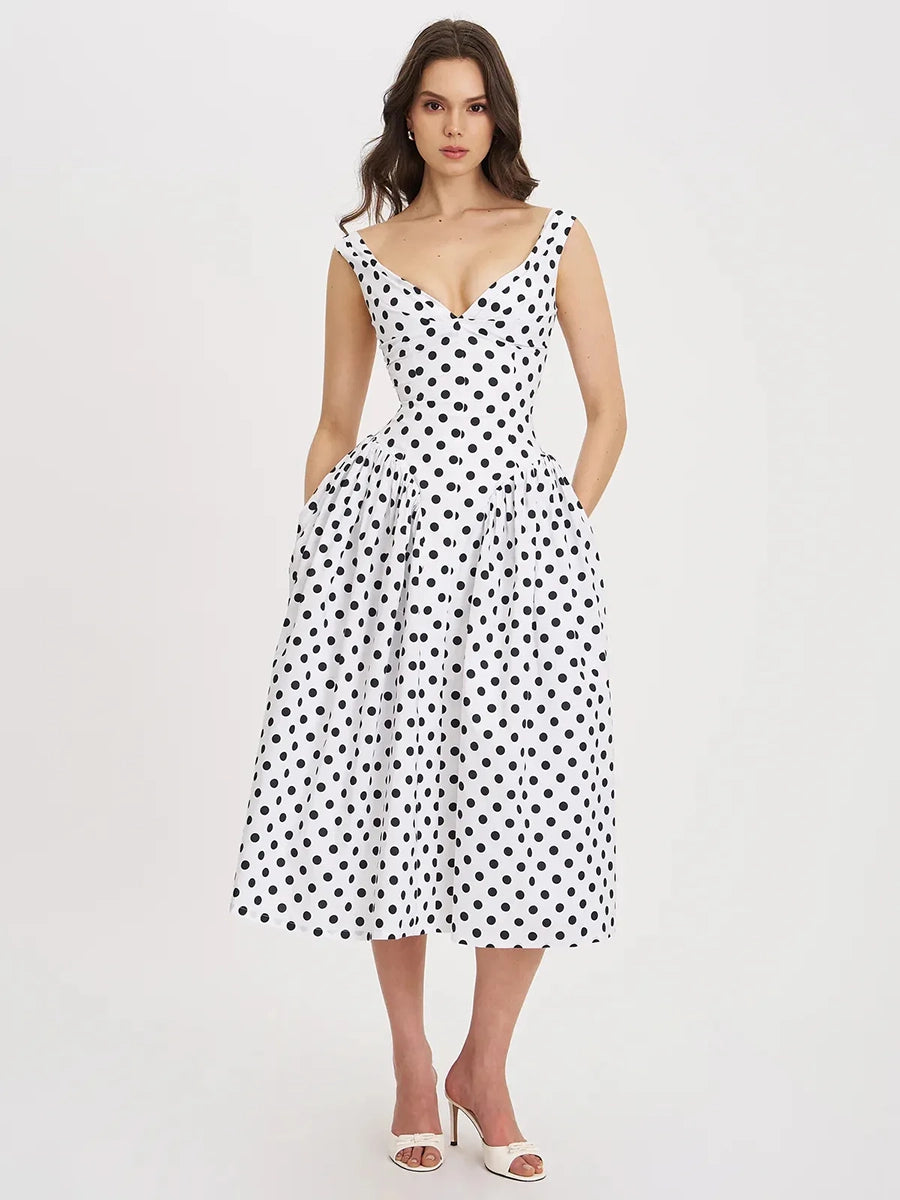 Alind Polkan Dot Strap Elegant Party Dress
