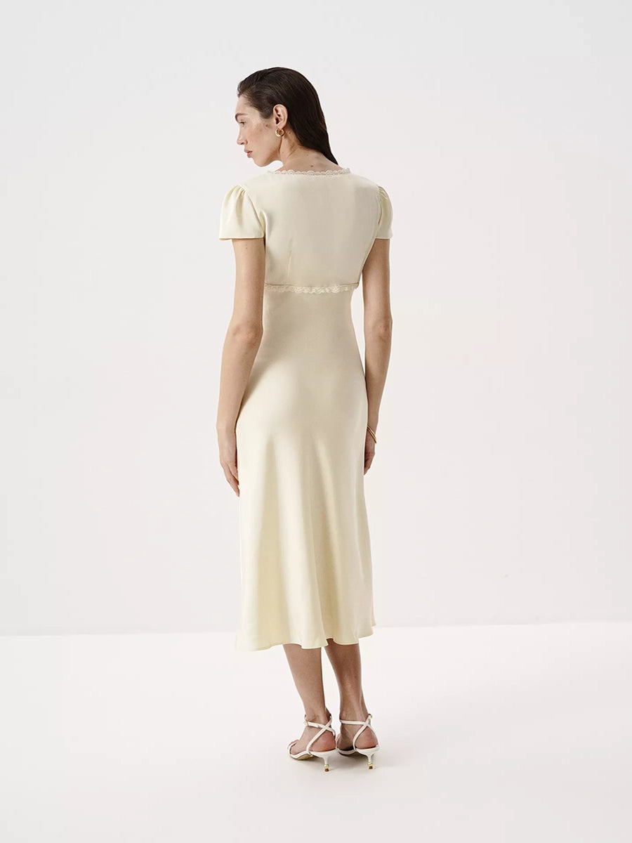 Aliyah Satin V Neck Lace Matched Dress