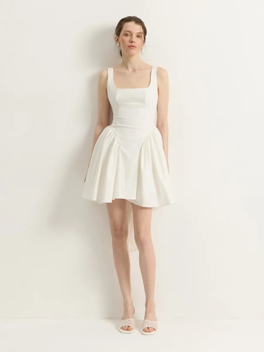 Allegra Square Neck Sleeveless Dress With Backless Bow