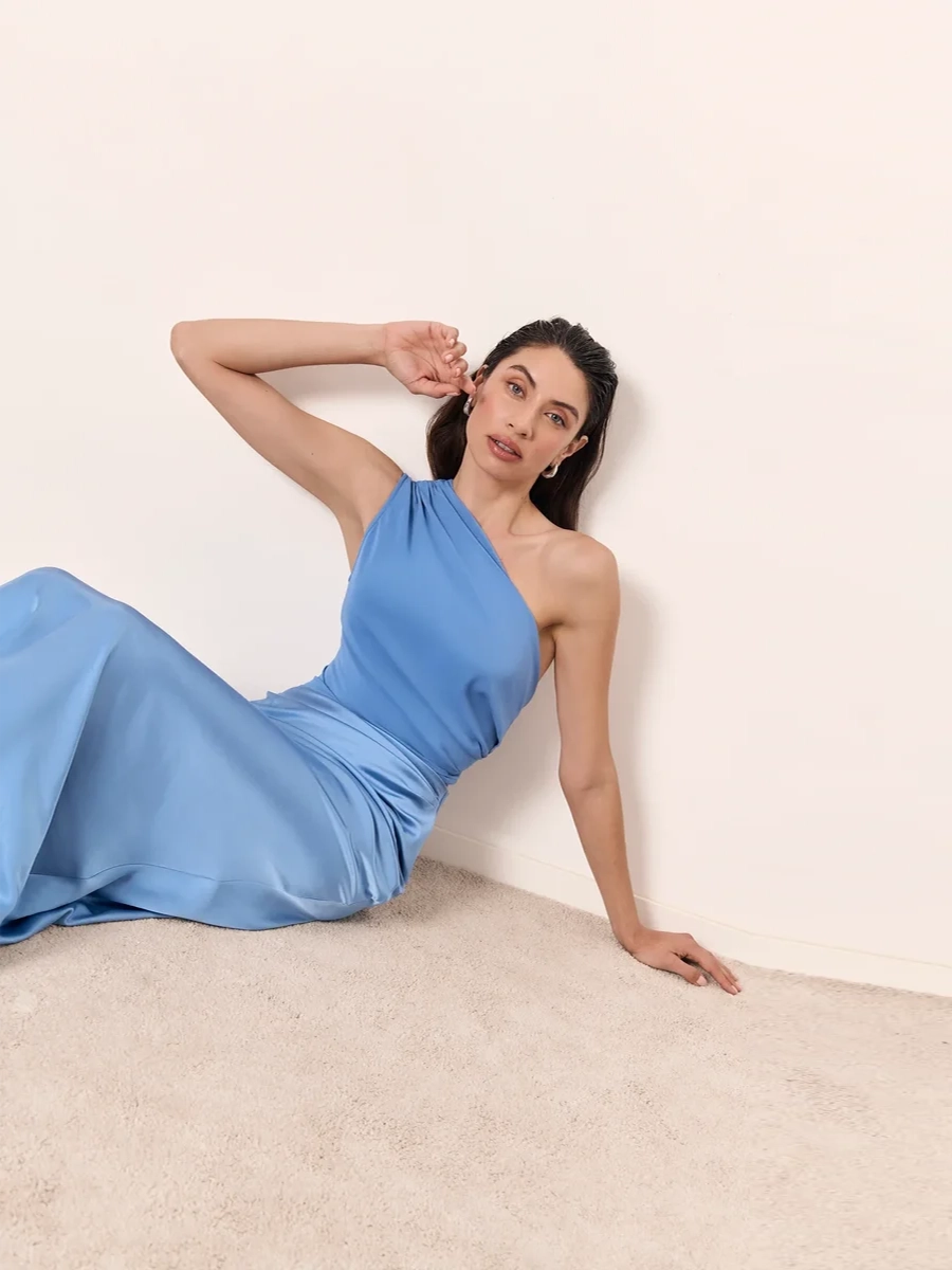 Allilope Crossbody Pleated Stitching Satin Dress