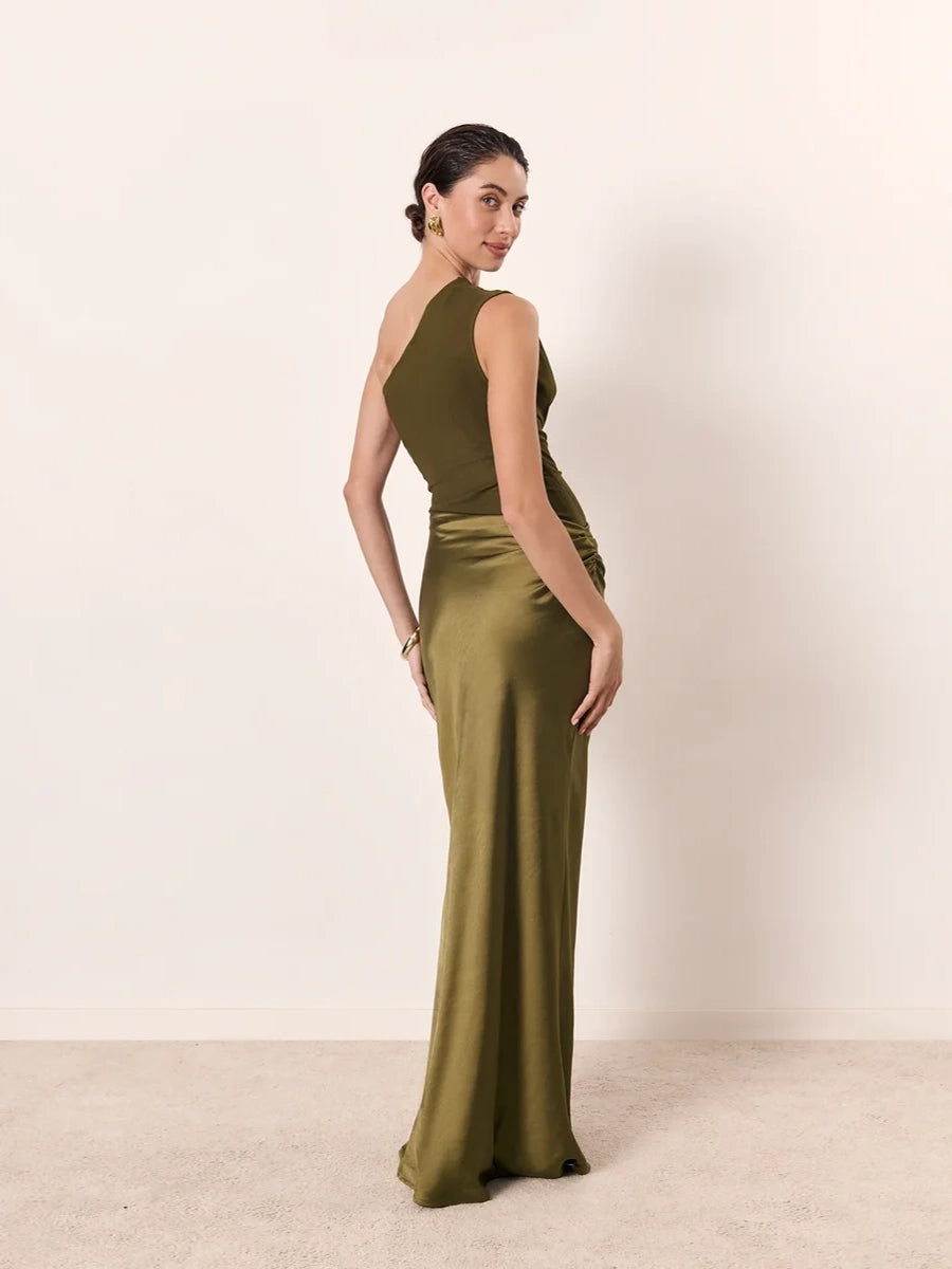 Allilope Crossbody Pleated Stitching Satin Dress