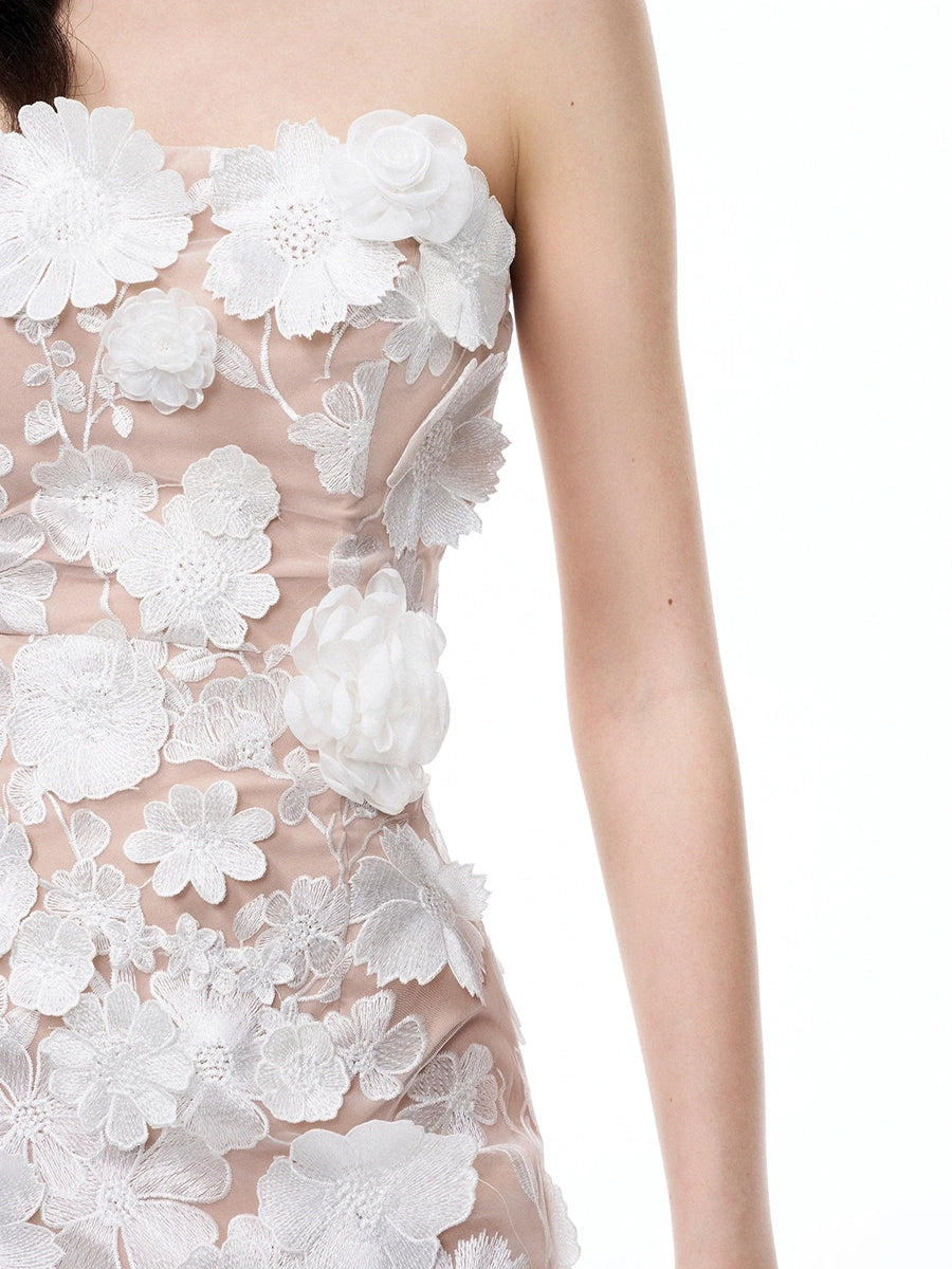 Allio Embroidered Floral Strapless Dress