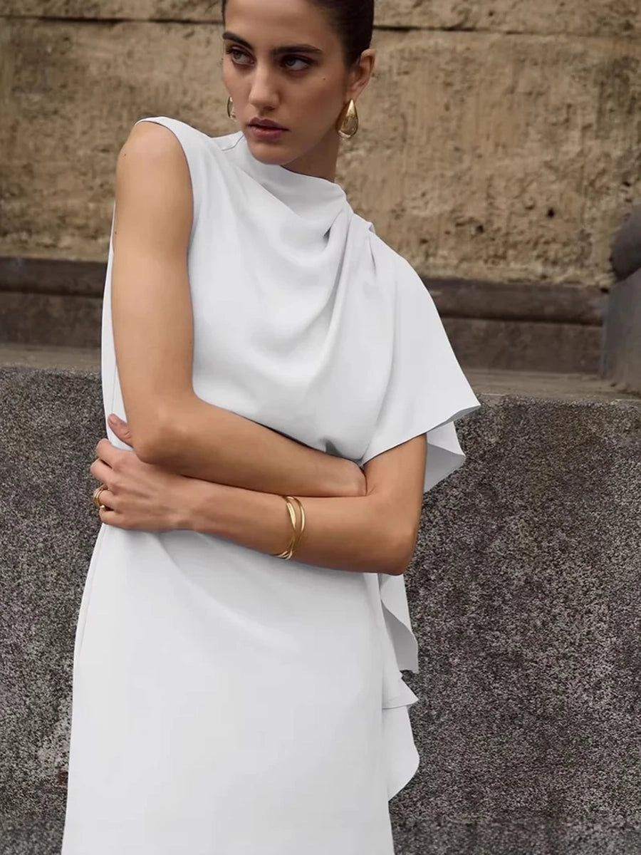 Alwen Irregular Sleeveless Waist Cinching Elegant Dress