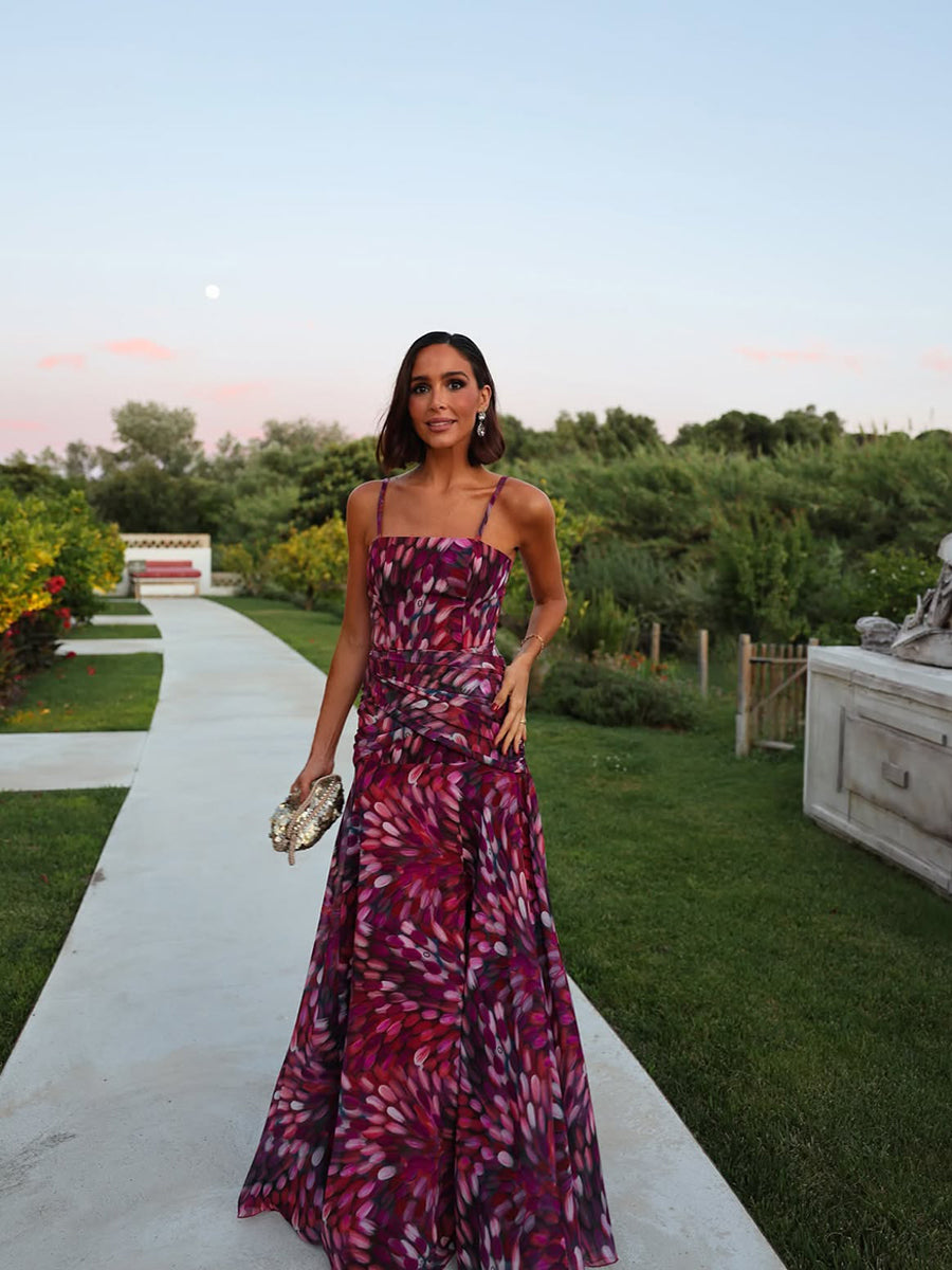 Amelda Elegant Vintage Printed Sleeveless Backless Maxi Dress