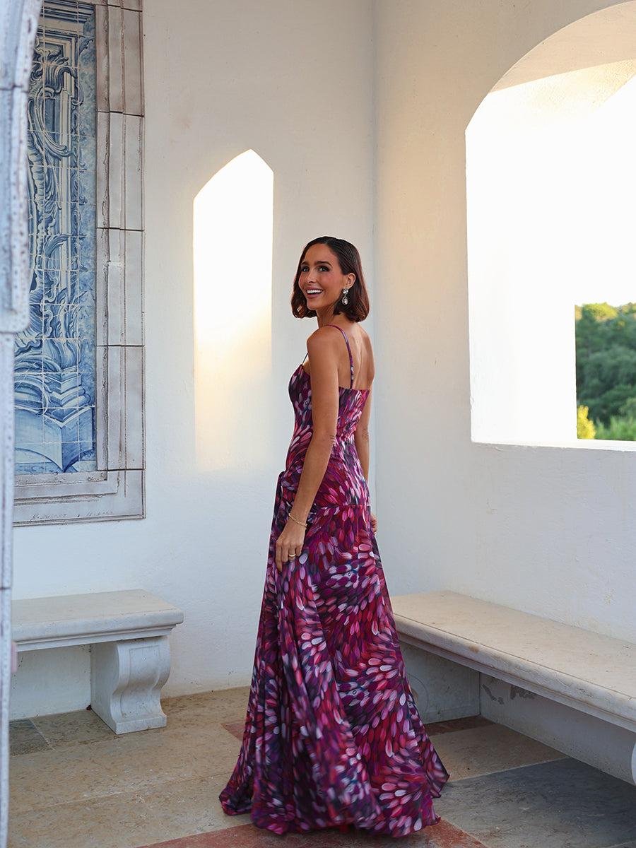 Amelda Elegant Vintage Printed Sleeveless Backless Maxi Dress