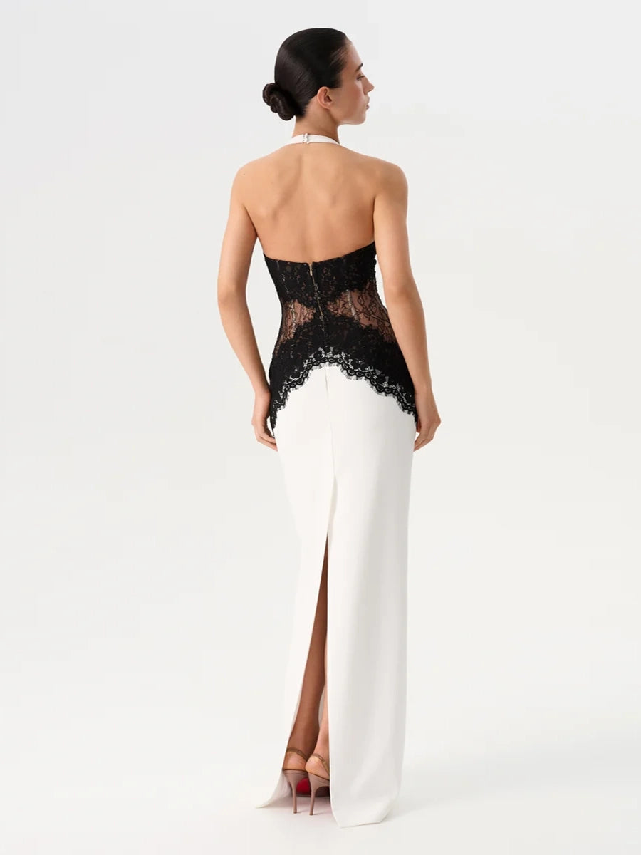 Aminer Round-Neck Sleeveless Lace Maxi Dress