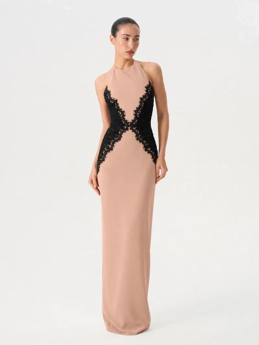 Aminer Round-Neck Sleeveless Lace Maxi Dress