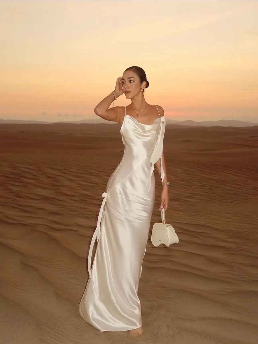 Amita Backless White Suspender Flower Dress