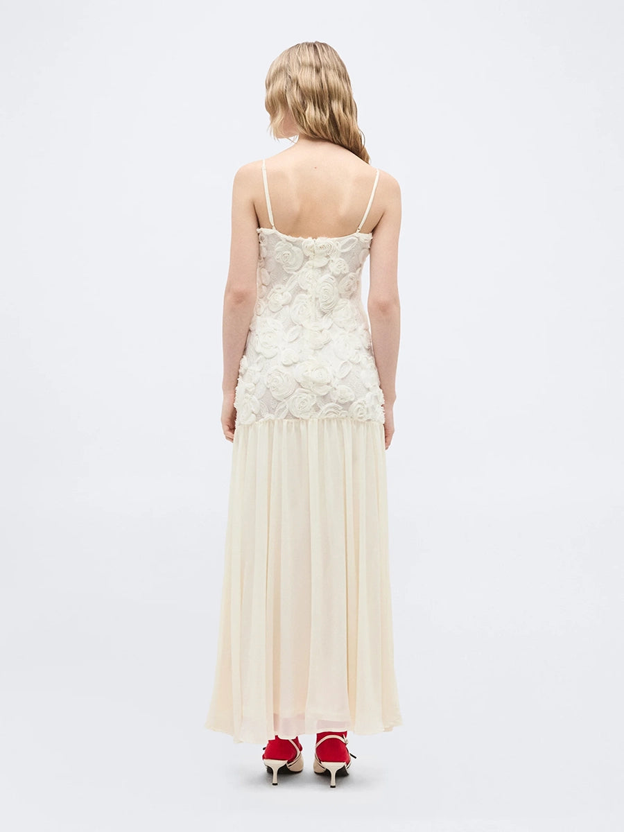 Anatella 3D Flower Chiffon Patchwork Maxi Dress