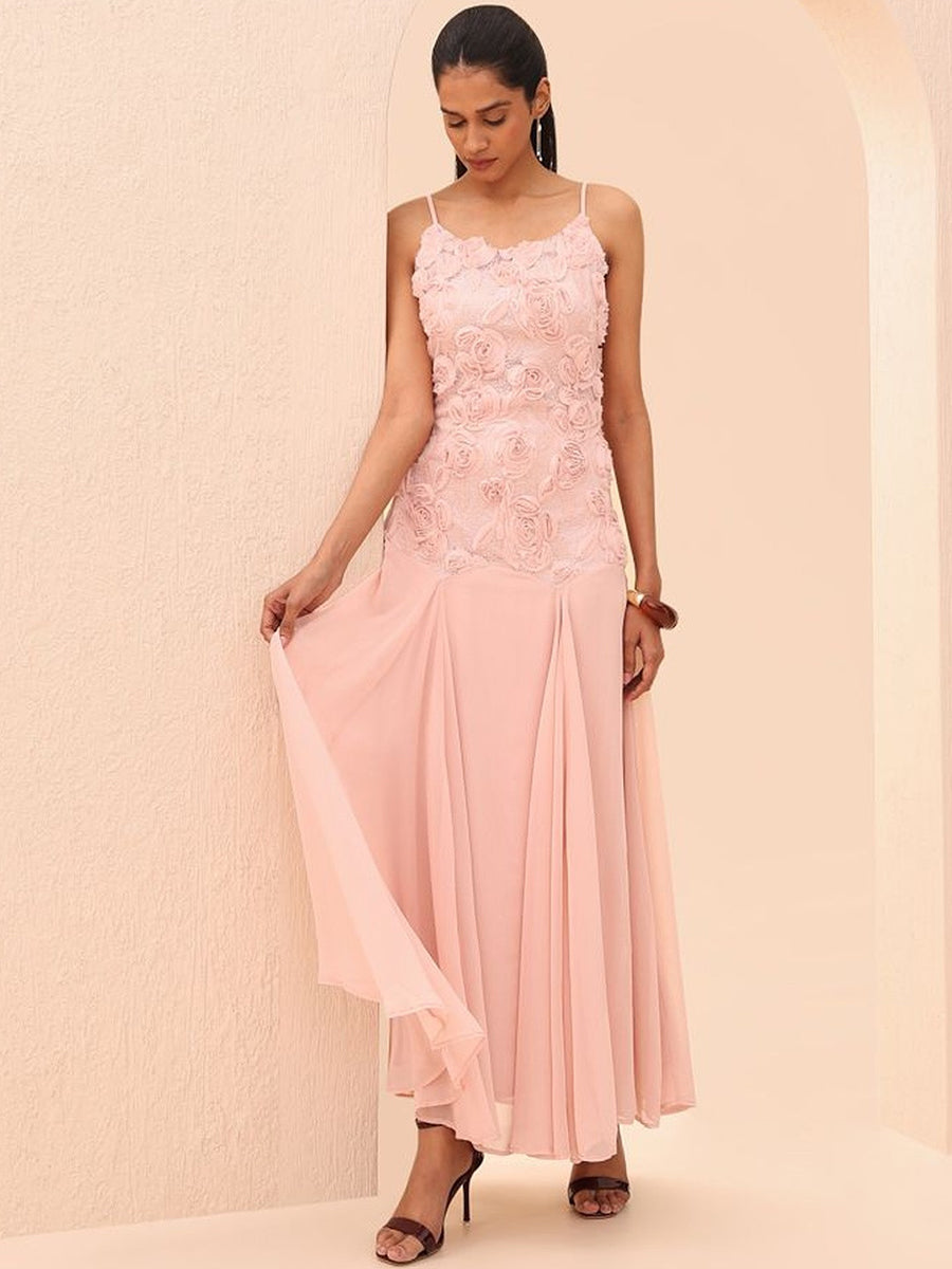 Anatella 3D Flower Chiffon Patchwork Maxi Dress