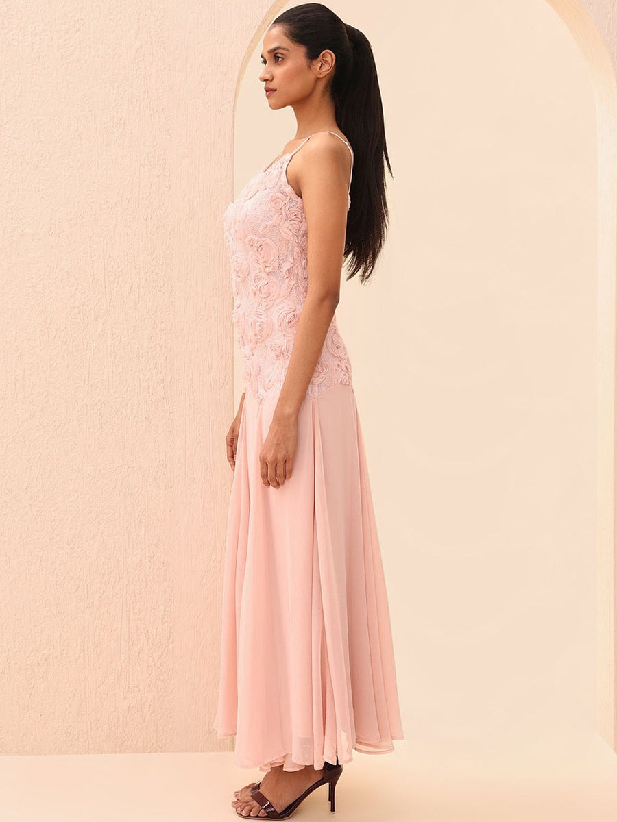 Anatella 3D Flower Chiffon Patchwork Maxi Dress
