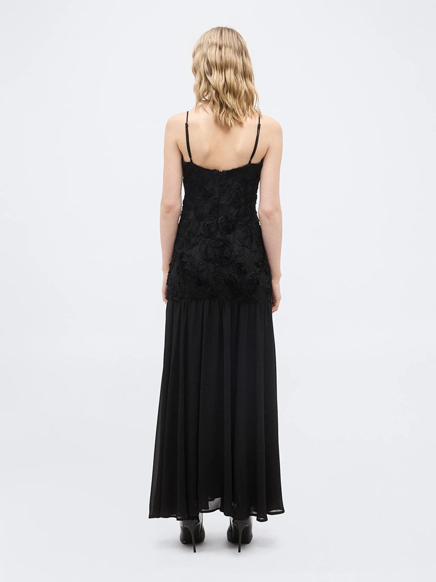 Anatella 3D Flower Chiffon Patchwork Maxi Dress