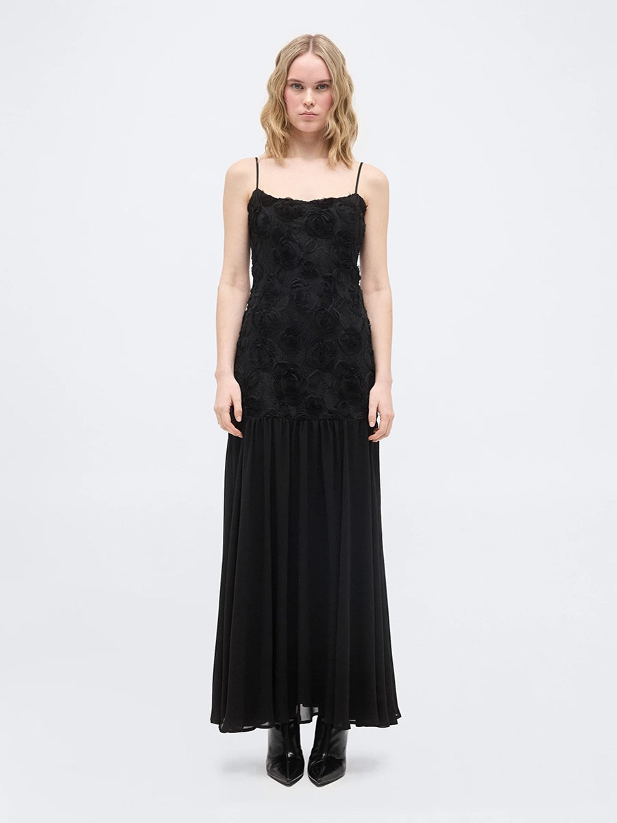 Anatella 3D Flower Chiffon Patchwork Maxi Dress