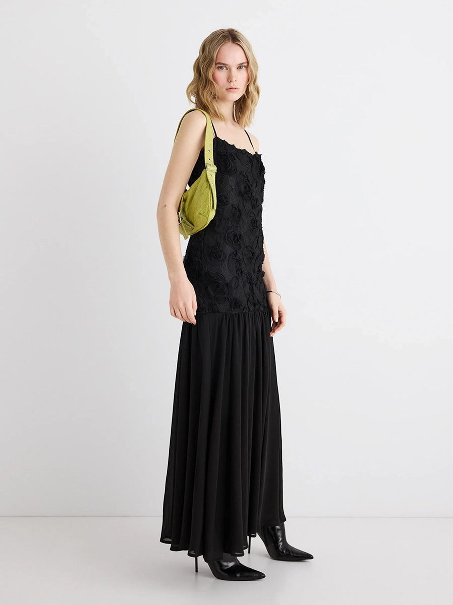Anatella 3D Flower Chiffon Patchwork Maxi Dress