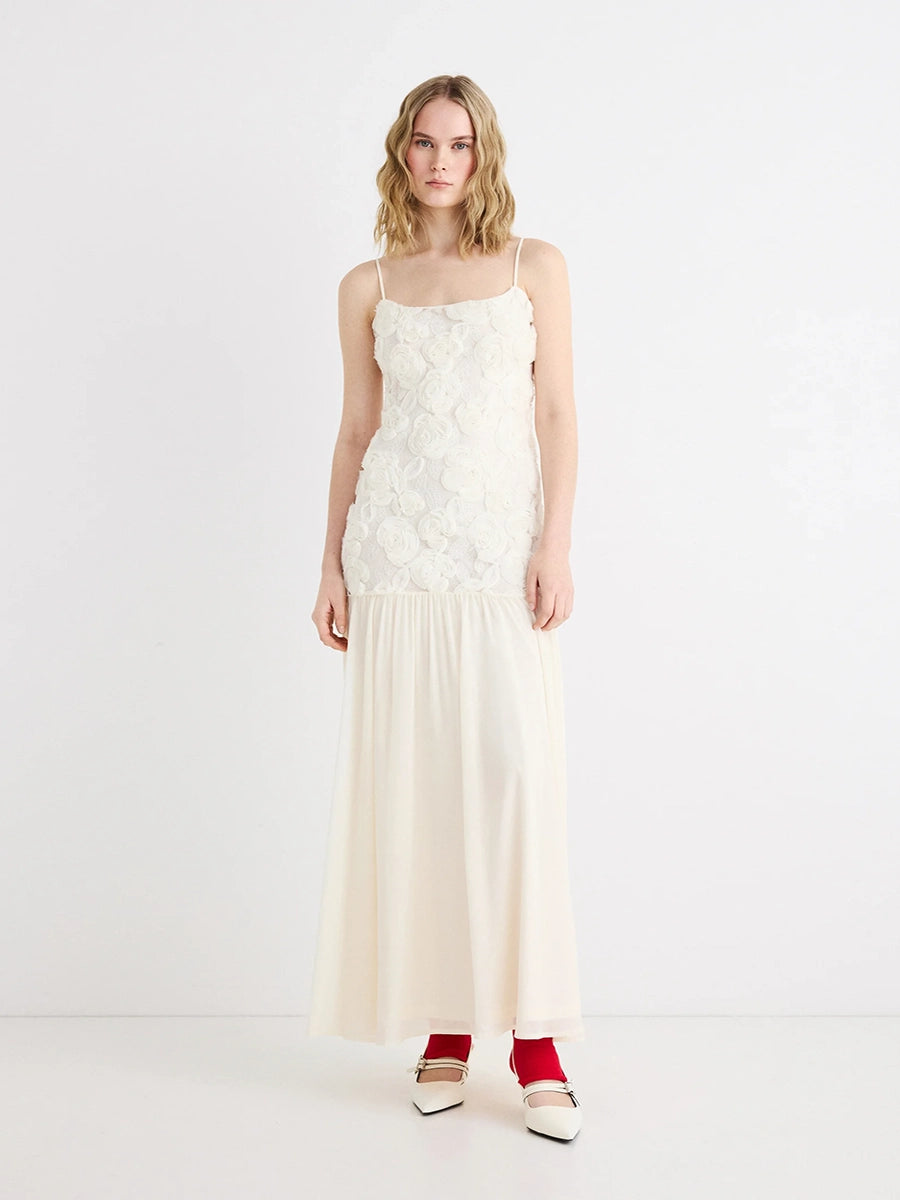 Anatella 3D Flower Chiffon Patchwork Maxi Dress