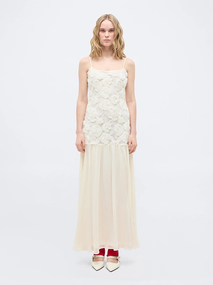 Anatella 3D Flower Chiffon Patchwork Maxi Dress