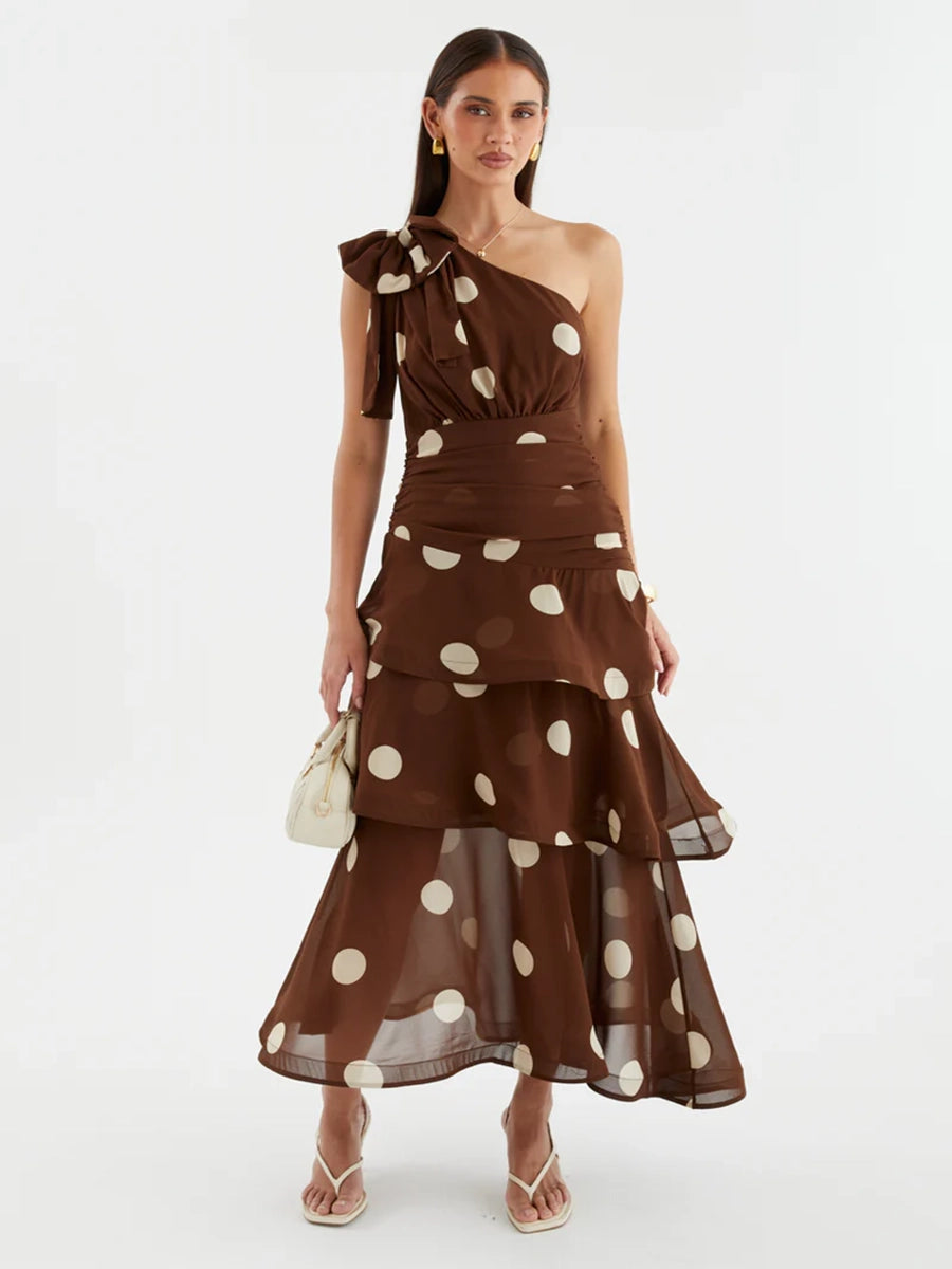 Anza One Shoulder Backless Printed Polka Dot Dress
