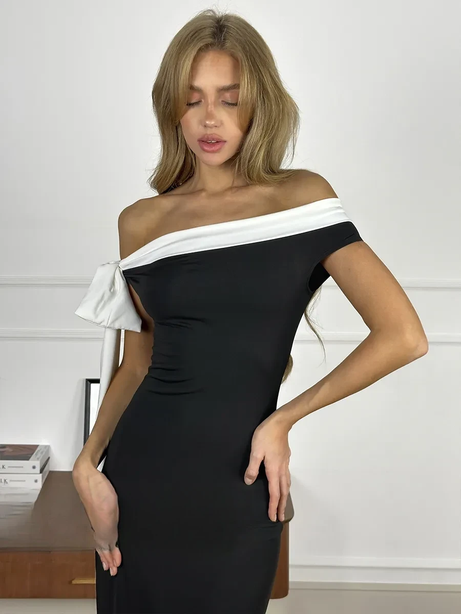 Armaine Off Shoulder Ribbon Slim Fit Dress
