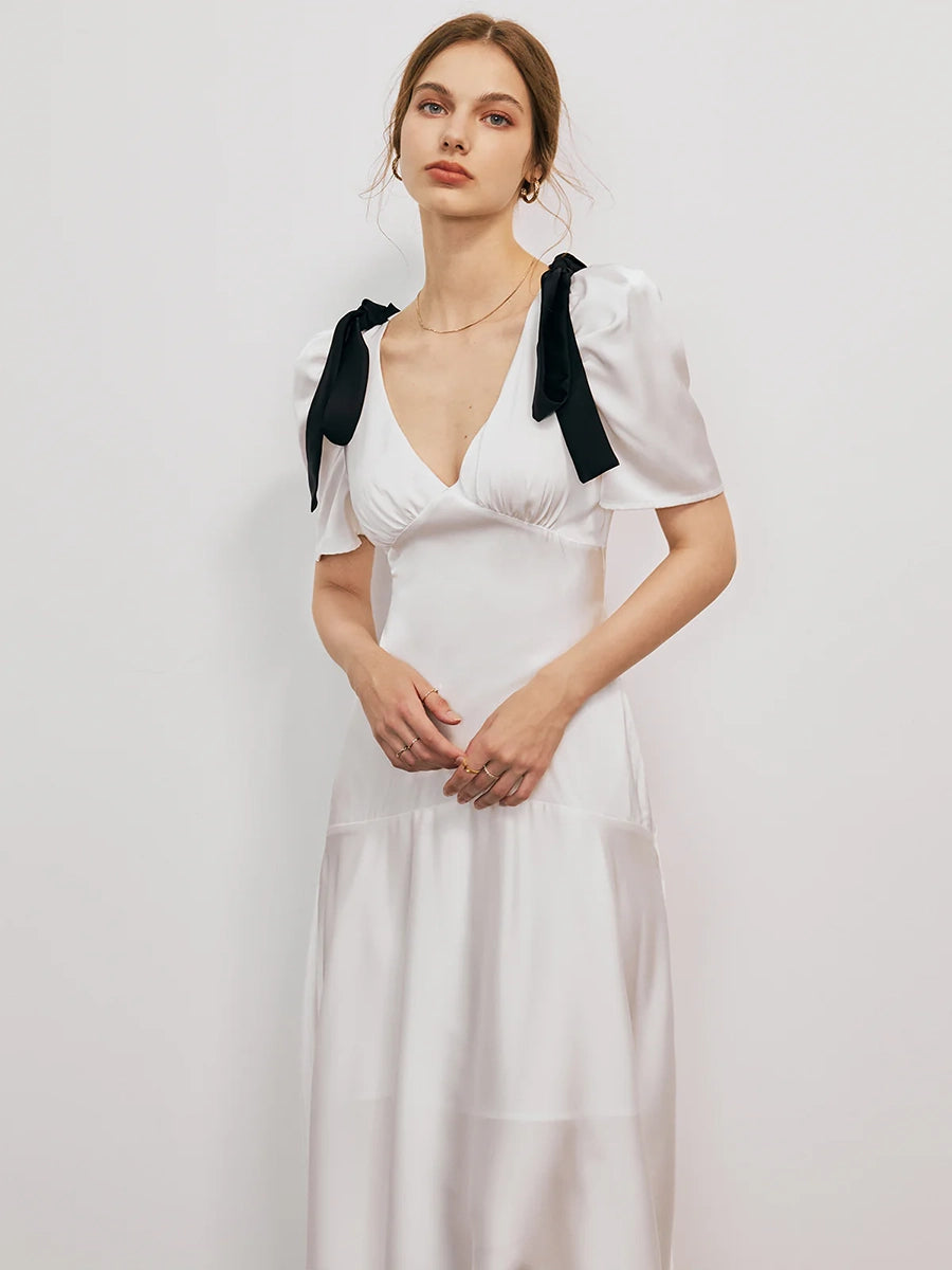 Atella Puff Sleeve Lace Up Dress