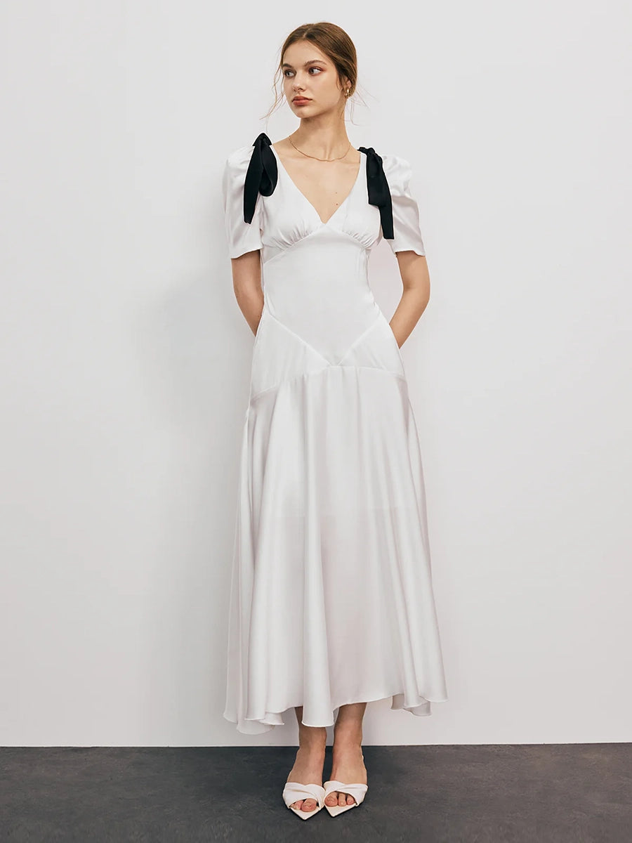 Atella Puff Sleeve Lace Up Dress