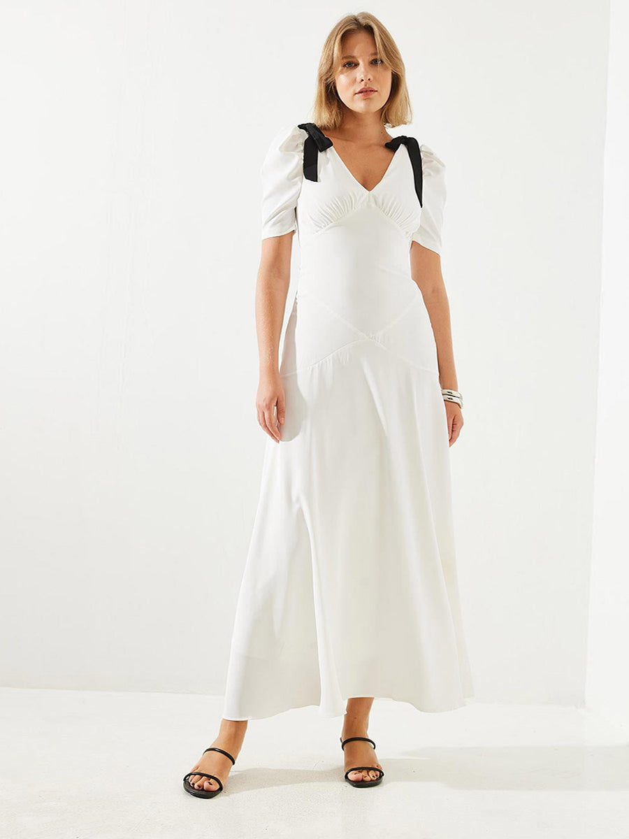 Atella Puff Sleeve Lace Up Dress