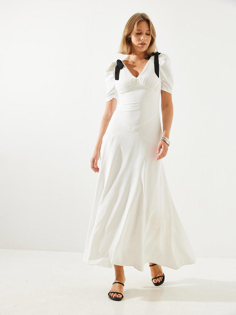 Atella Puff Sleeve Lace Up Dress