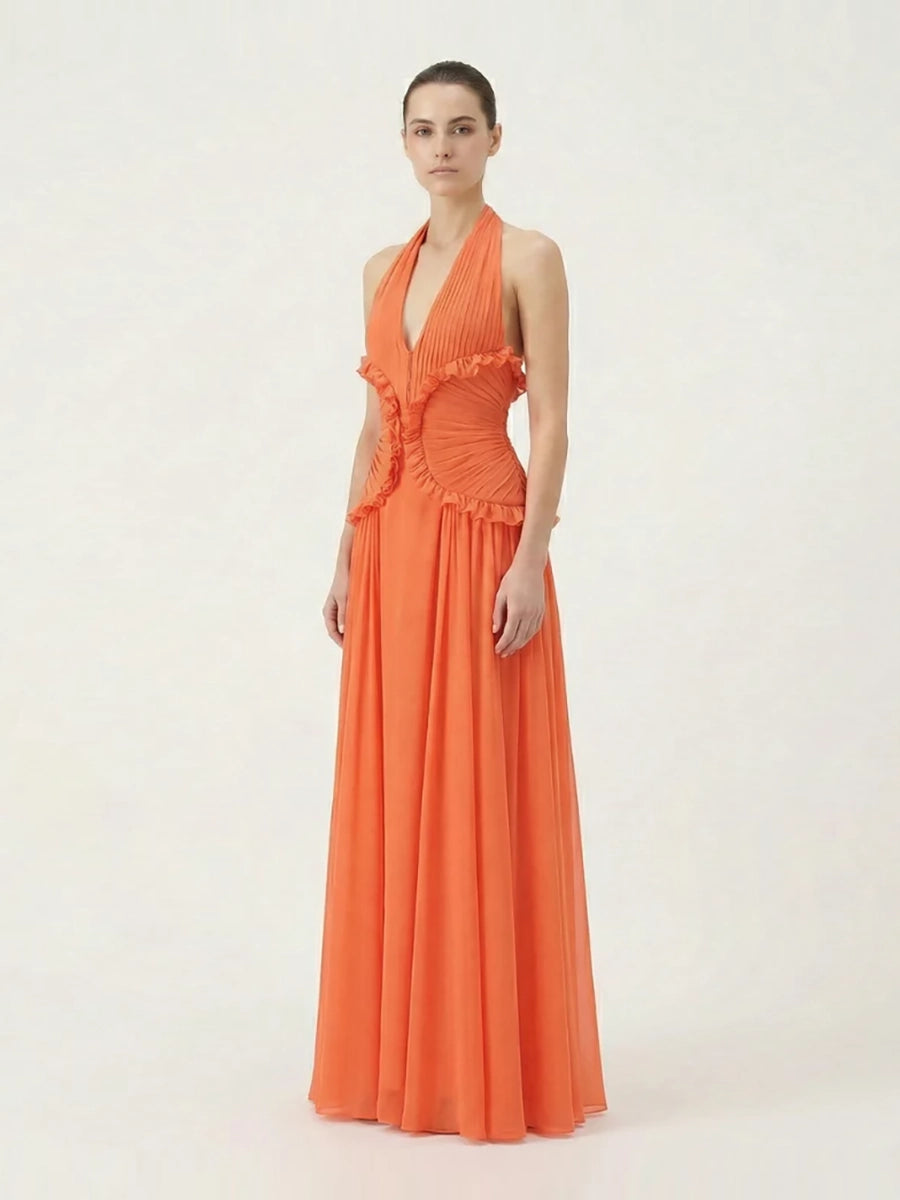 Atrix Hollow Out Halter Floor Length Dress