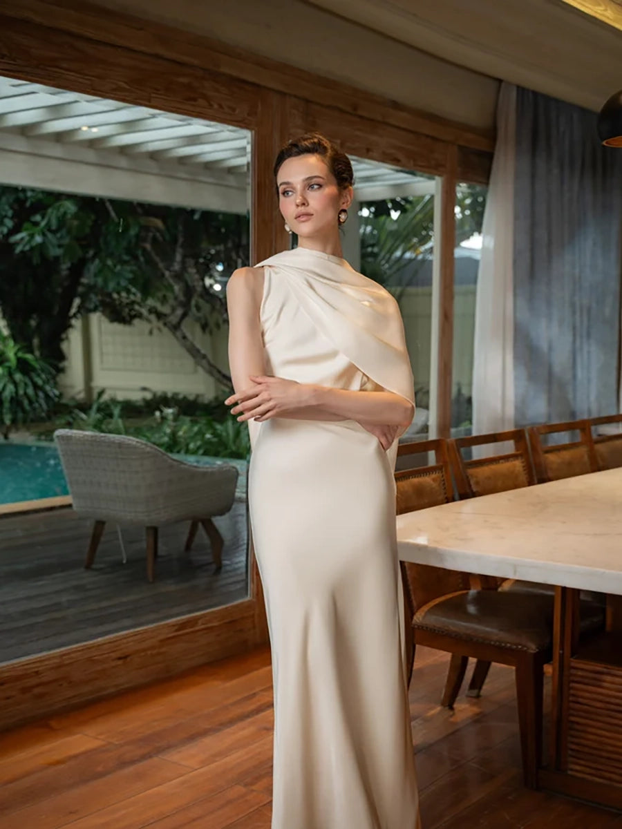 Awziya Satin Elegant Maxi Evening Dress